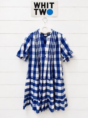 WHIT TWO Anthropologie Blue & White Gingham Cotton Dress Size XS